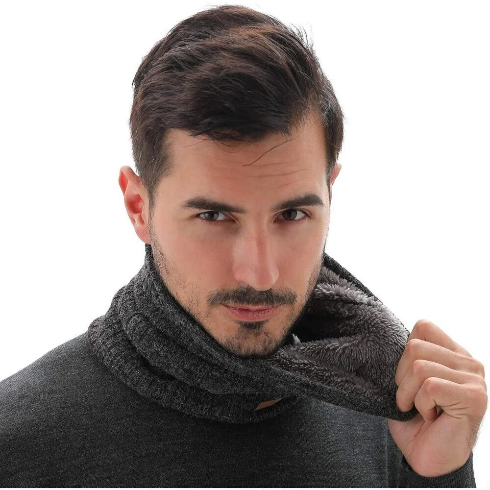 Men's Dark Grey Winter Ski Neck Gaiter Face Scarf Fleece Lined Windproof Scarves